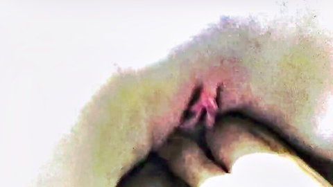 Blurry close-up of creampie dripping from shaved pussy in amateur sneaky fuck