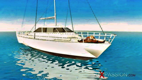 3D animated yacht on sea from outdoor sex video with young hottie