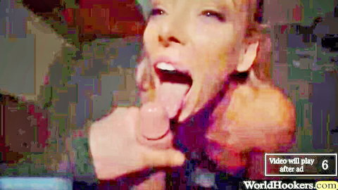 Raunchy blonde hussy in interracial blowjob scene