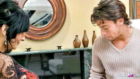 Vintage busty mature woman in lace top seduces man for passionate sex