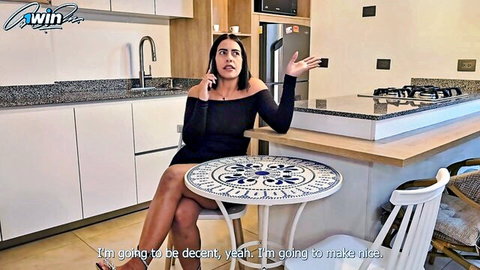 Kylei Ellish big ass Latina MILF in black dress on phone call