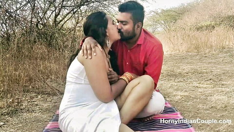 Horny Indian couple passionately kissing outdoors, amateur preview