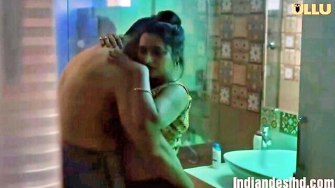 Indian couple in intimate bathroom embrace, Wafa Ullu web series Ep 1