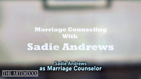 Sadie Andrews as sultry marriage counselor in MILF threesome