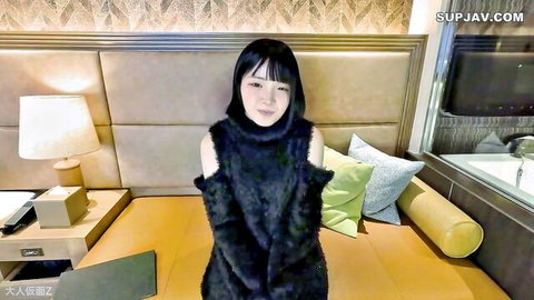 Cute 18yo Riku F cup big areolas in black off-shoulder top amateur shoot