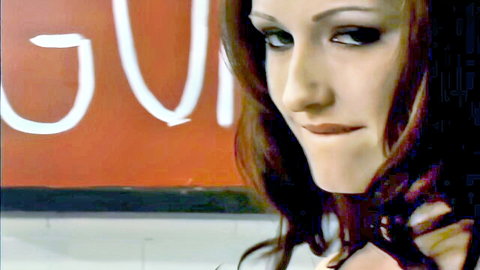 Hailey Young close-up in bukkake, redhead with cum-glazed face