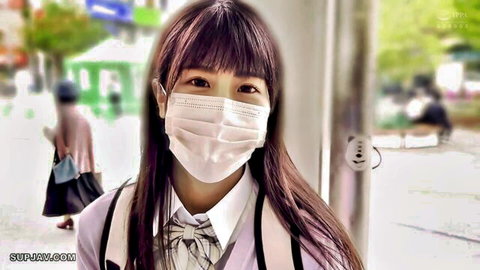 Airi (18) in school uniform and face mask, smiling outdoors