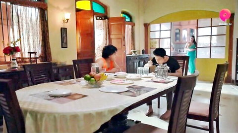 Perverted Indian MILF in seductive family dining tease