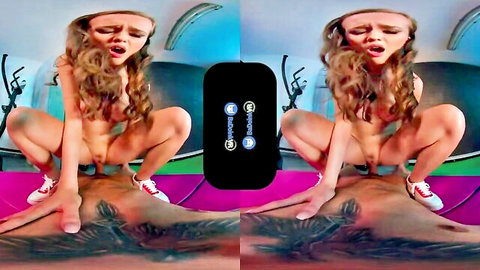 Stacy Cruz squatting on cock in POV VR sex scene from Training Lay