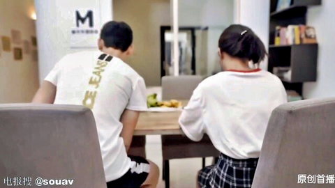 Lin Yu Xi in sibling roleplay with brother at table, playful tease