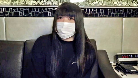 Chubby Asian big tits girl in mask and hoodie, amateur JAV slut