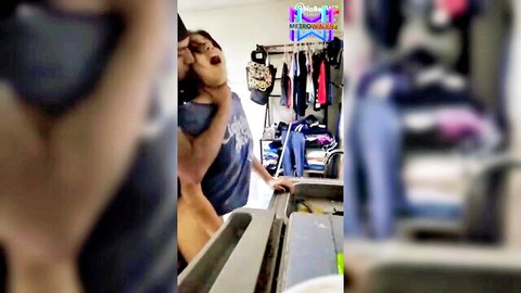 Amateur Asian couple doggy style fuck near kitchen sink