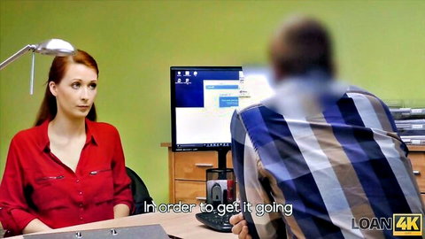 Redhead Isabella undresses for loan in office seduction scene