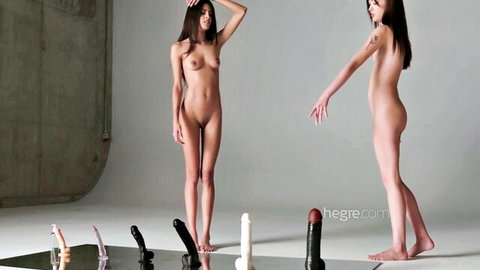 Alba and Clau nude perfect body teens posing in dildo challenge