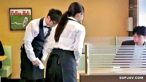 Momoko Isshiki in waitress uniform, suggestive cafe encounter JAV
