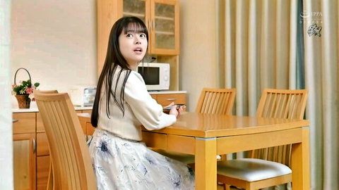 Doll-faced Japanese stepmom Noa Hazuki surprised look-back in cardigan skirt