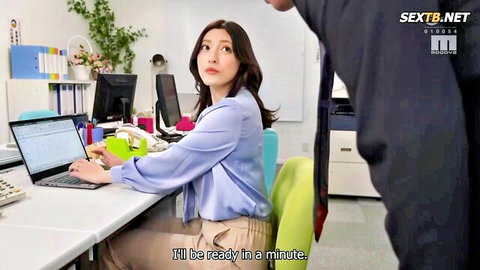 Asian office worker seduced by boss in JAV, blue blouse attire