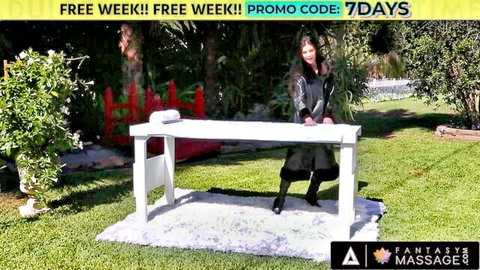 India Summer in leather jacket at fantasy massage table, promo tease