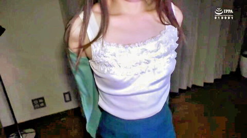 Asian businesswoman in white lace blouse and skirt, lesbian office tease
