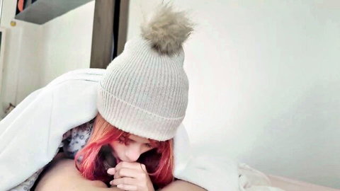 Shawty Lanna as hot stepsister in holiday tease, redhead under blanket with beanie