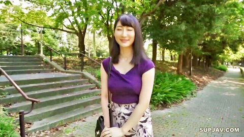 Yukishiro Ichiho smiling in park, married woman in purple top and skirt