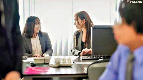 Goddess Jun as office boss with virgin subordinate in JAV hotel room tease