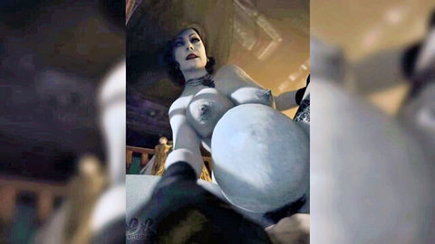 Pregnant Alcina Dimitrescu cosplay, topless with huge breasts and belly exposed