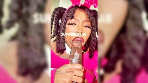 Summer Tae ebony beauty with big ass sucking thick dildo