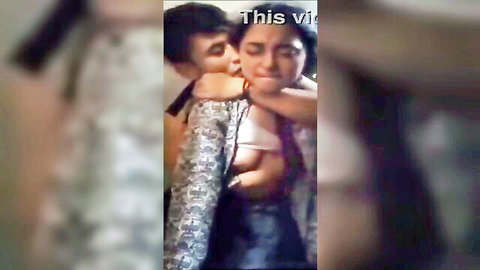 Nepali man passionately hugs busty woman from behind showing underboob in homemade amateur video