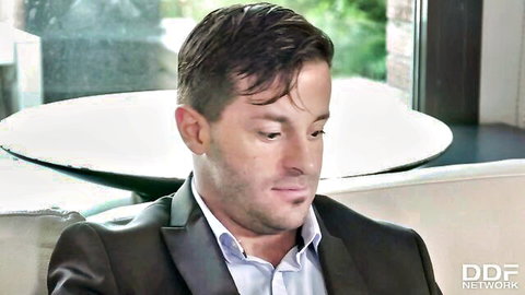 Nick Moreno in suit, promo for Susy Gala sexy maid doggy style video