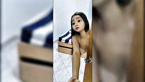 Asian stepdaughter topless netorare with stepdad near husband's door