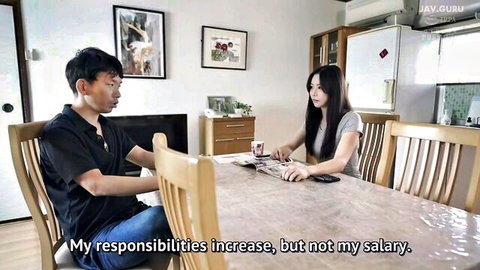 Asian married couple in tense kitchen talk, JAV PRED-741 secret affairs