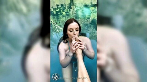 Angela White underwater blowjob in vacation cheating POV, topless brunette in pool