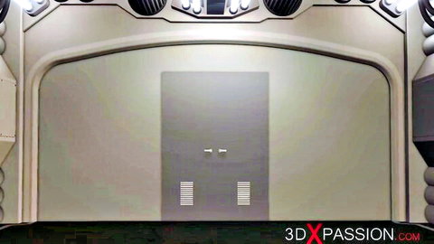 Sci-fi door in 3D futanari milk fetish video with submissive girl