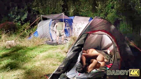 George Uhl outdoor camping sex with nude woman in tent