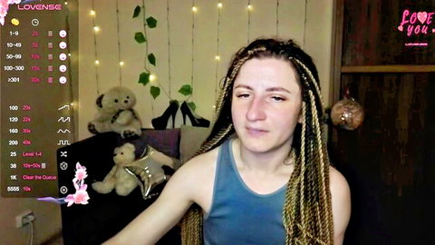 Jenia Muse Kitty webcam stream in blue tank top, braided hair