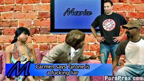 Carmen Hayes calls Tyrone a liar on The Maurice Show in ebony adult drama