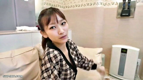 Otoha-chan teases with big breasts in open plaid shirt, erotic JAV beauty