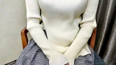 Japanese former idol in tight white sweater and plaid skirt, softcore tease