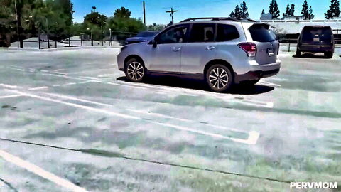 Busty MILF in silver SUV parking lot meetup, PervMom taboo scene