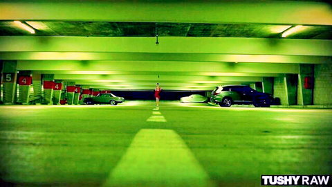 Mazzy Grace in tight red dress teasing in parking garage