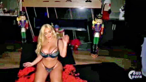 Blake Blossom in black lingerie, curvy blonde posing seductively