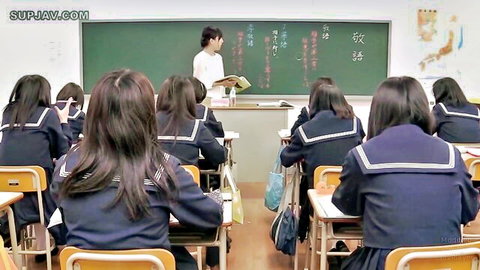 Japanese schoolgirls in sailor uniforms in classroom, JAV featuring Karen Haruki and Makoto Takeuchi