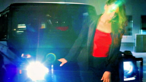 Alecia Fox in sexy black blazer and red top, teasing by luxury SUV at night
