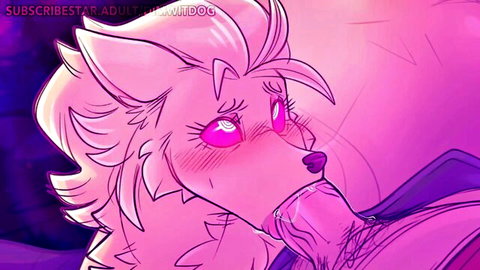 Blushing white furry fox girl with pink hair in oral sex pose from dimwitdog's 9 Tails
