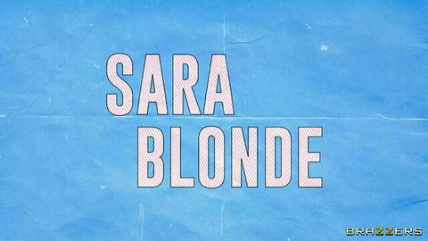 Brazzers Sarara Blonde promo title screen on blue background with pink striped text