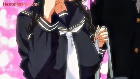 Hentai schoolgirl in sailor uniform seduces suited man in couple sex training scene