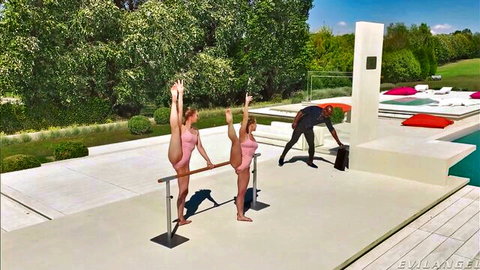 Mia Split & Alexa Flexy extreme splits in pink leotards with BBC stud EvilAngel