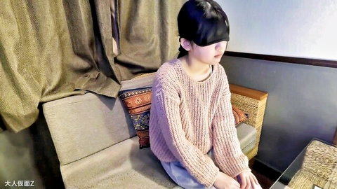 Blindfolded Mugi (18) in pink sweater, solo tease