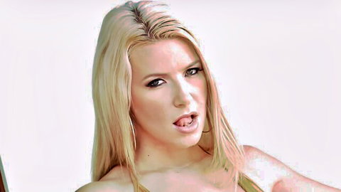 Anikka Albrite blonde babe tongue out in sexy yellow top
